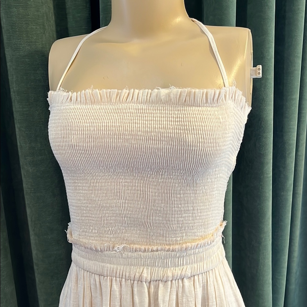 Casual Cream Smocked Sundress with Spaghetti Straps